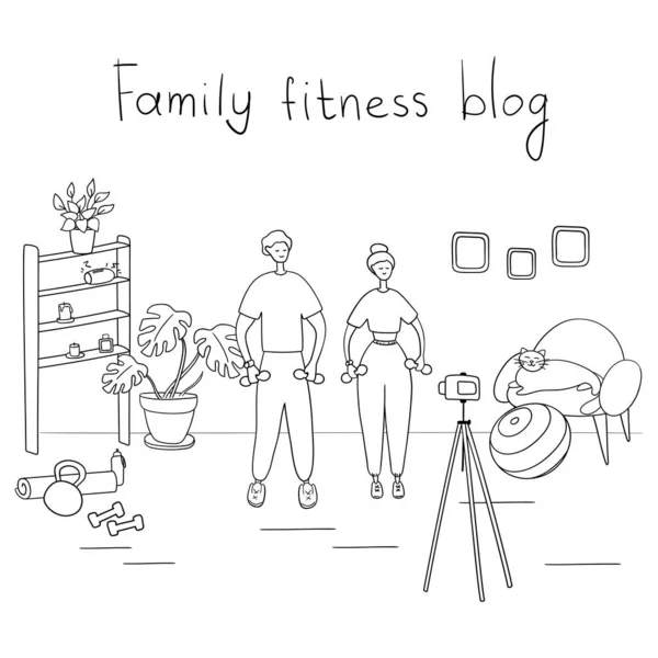 Fitness Blog Edzők Videókat Rögzítenek Követőiknek Távoli Edzés Koncepció Sportolók — Stock Vector