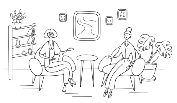 Présentatrice demande célébrité célèbre sur l'émission de télévision. femme-star populaire donne une interview à présentateur de télévision dans le studio de radiodiffusion. concept de canal d'interview internet. illustration vectorielle de dessin animé — Image vectorielle