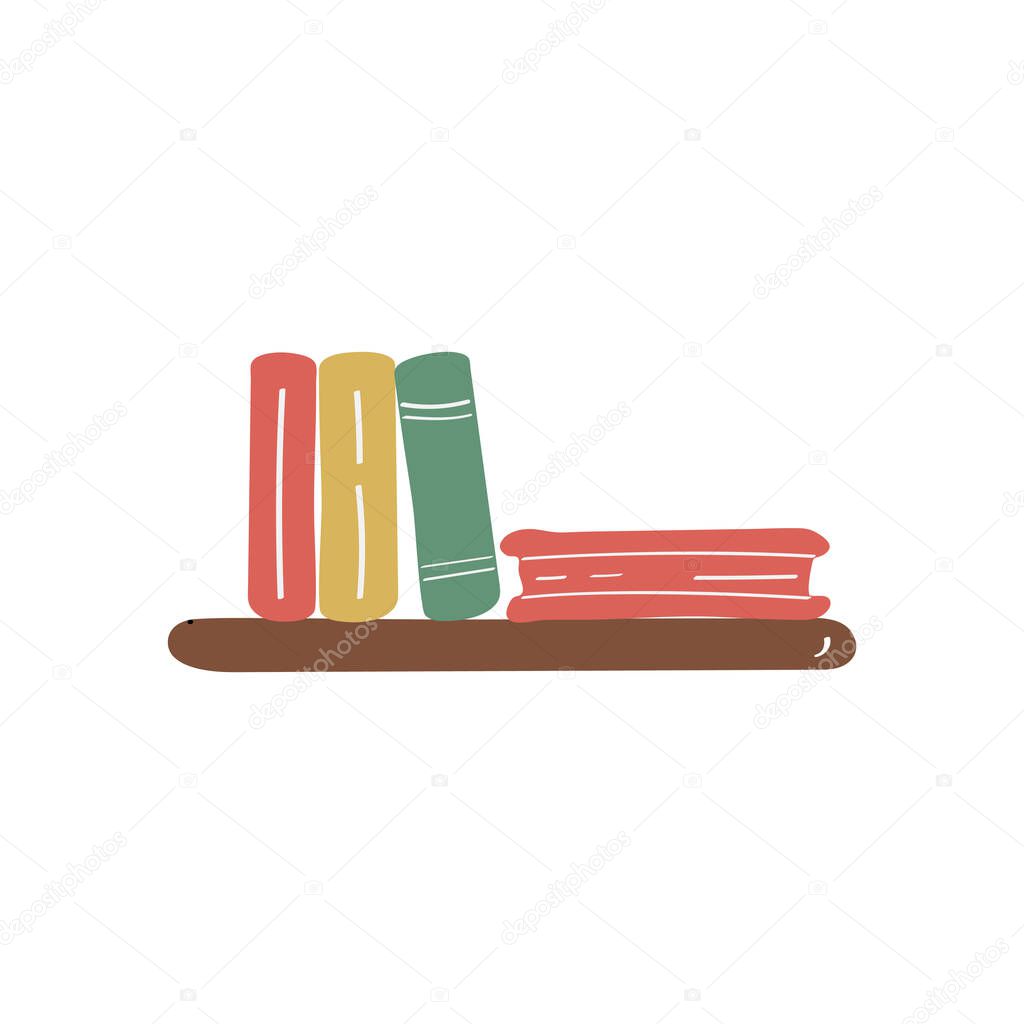 Cute single book shelf illustration. Vector colored flat graphic