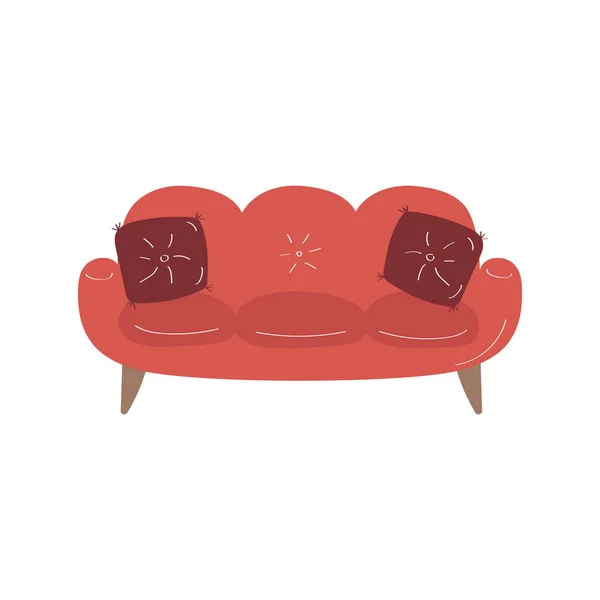 Ícone de rabiscos de sofá. Sinal de sofá bonito. Vetor colorido ilustração plana — Vetor de Stock