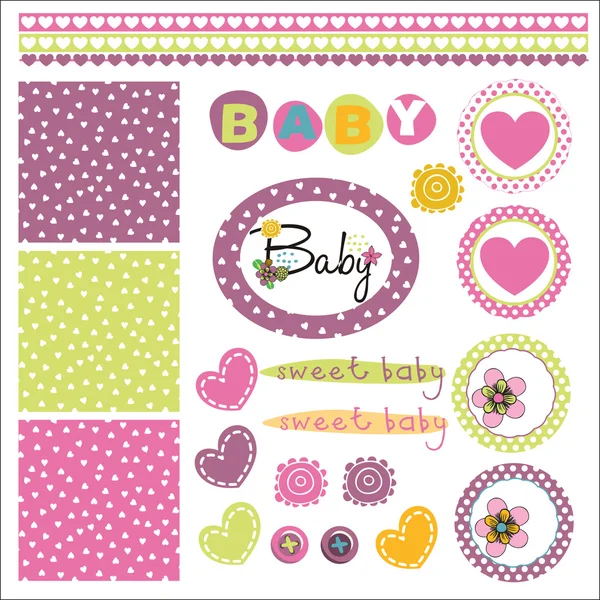 Baby flicka scrapbook set — Stock vektor