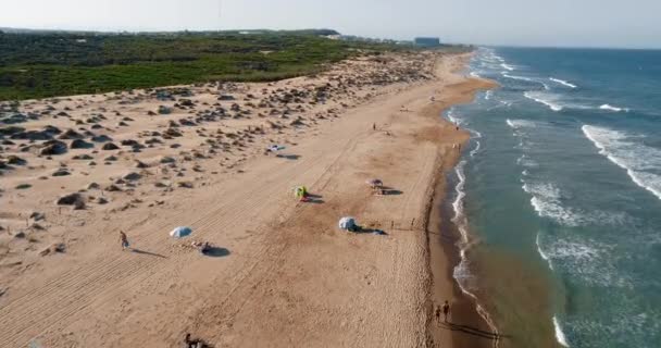 Aerial landscape shooting from a drone coast a wild beach and the sea surf — Vídeos de Stock