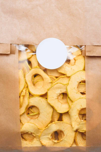 Closeup Paper Packing Dehydrated Apple Slices — Stock Photo, Image