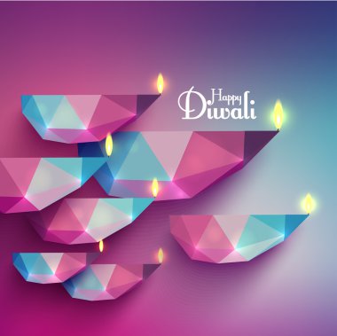 Vector Polygonal Diwali Diya (Oil Lamp). clipart