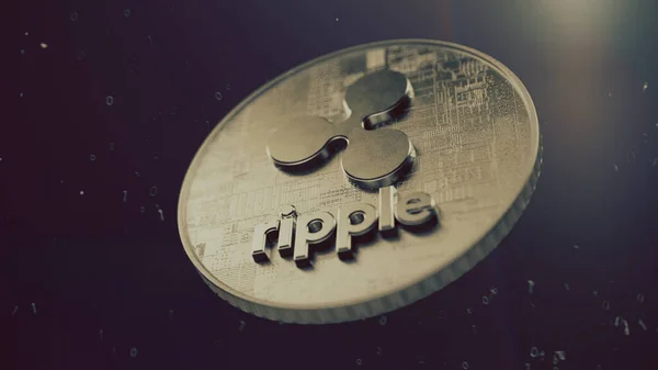 Dalgalanan kripto para birimi sembolü. Şifreli para 3 boyutlu illüstrasyon