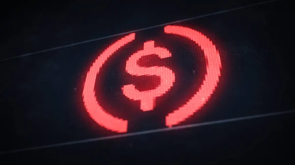 Usd Coin Kryptowährung Banner Rotes Pixelsymbol Alte Staubige Bildschirmillustration — Stockfoto