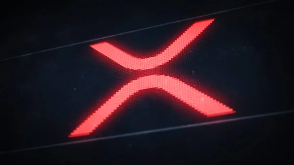 Xrp Cryptocurrency Banner Immagine Vecchio Schermo Polveroso Simbolo Pixel Rosso — Foto Stock