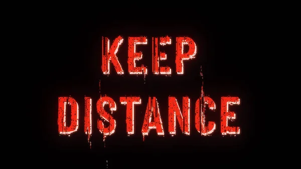 Keep Distance Banner Distorted Glitch Effect Isolated Black Background Illustration — Stock Photo, Image
