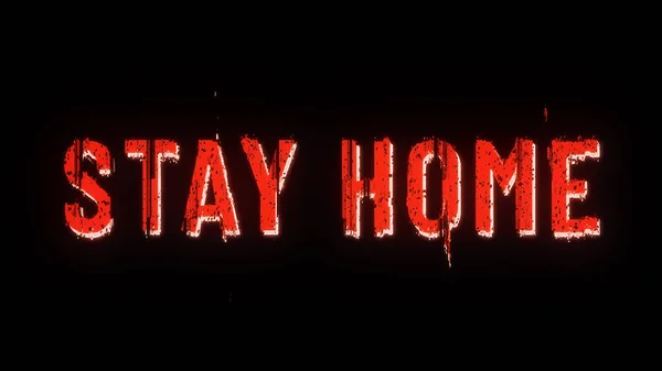 Stay home text banner. Distorted glitch effect on isolated black background.