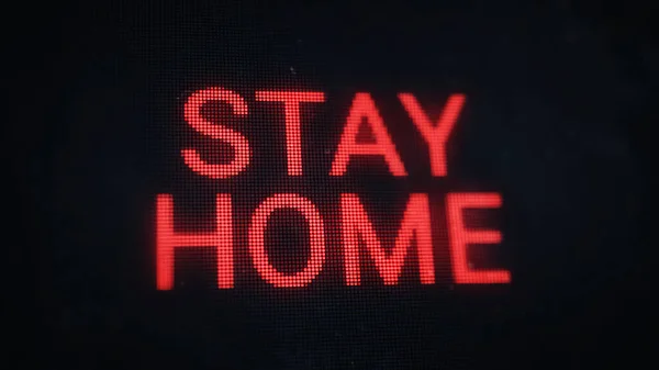 Stay Home Warning Banner Red Pixel Text Old Dusty Screen — Stok fotoğraf