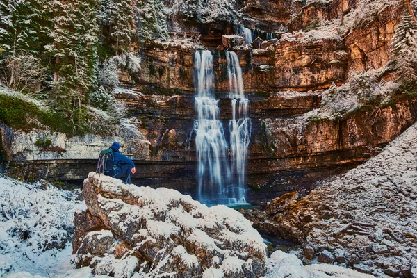 Bela Cachoeira Vallesinella Tempo Outono Parque Nacional Adamello Brenta Trentino — Fotografia de Stock