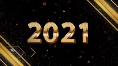 Animasyon Altın Metin 2021 Mutlu Noeller ve kart tasarımı için altın kurdeleli yeni yıl.