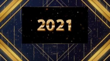 Animasyon Altın Metin 2021 Mutlu Noeller ve kart tasarımı için altın kurdeleli yeni yıl.