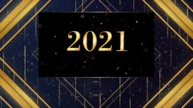 Animasyon Altın Metin 2021 Mutlu Noeller ve kart tasarımı için altın kurdeleli yeni yıl.