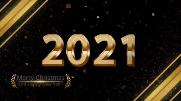 Animace Zlatý Text 2021 Veselé Vánoce Šťastný Nový Rok Zlatou — Stock video