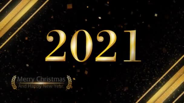 Animáció Arany Szöveg 2021 Boldog Karácsonyt Boldog Évet Arany Szalag — Stock videók