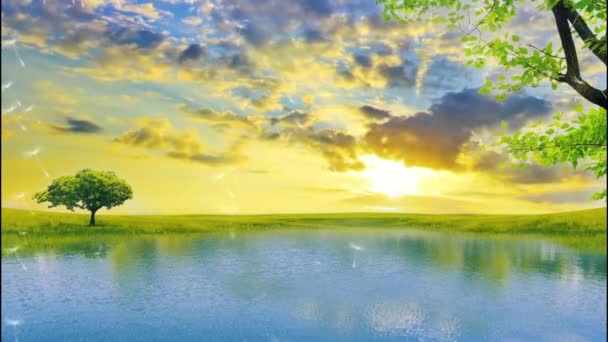 Чисте Водне Озеро Золотим Небом — стокове відео