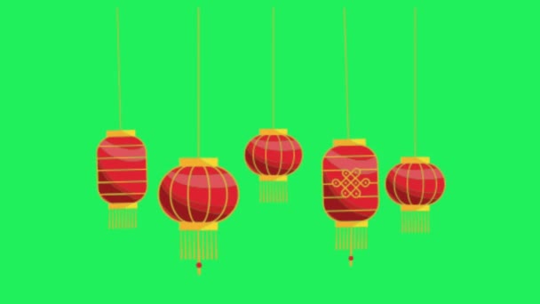 Animace Lucerna Čínský Styl Zeleném Pozadí — Stock video