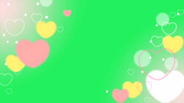 Animation Pink White Hearts Shape Green Background — Stock Video