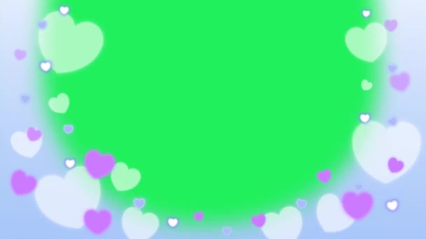 緑の背景に楕円形の枠を持つアニメーションピンクの心 — ストック動画