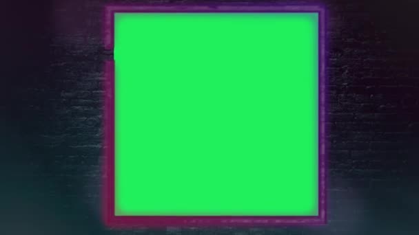Animatie Geometrie Neon Licht Kleurrijk Glow Frame Met Groene Ruimte — Stockvideo