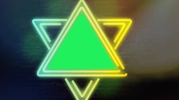 Animation Geometrie Neonlicht Bunt Leuchtender Rahmen Mit Grünfläche — Stockvideo