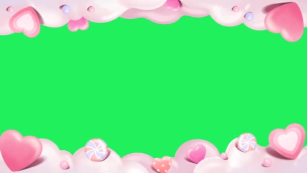 Анимация Белых Сердец Розовых Сердец Зеленым Пространством — стоковое видео