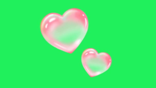 Animatie Roze Hart Vorm Zwevend Groene Achtergrond — Stockvideo