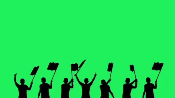 Анимационный Силуэт Людей Знак Протеста Зеленом Фоне — стоковое видео