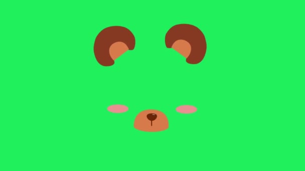 Анімаційна Маска Обличчя Ведмідь Зеленому Фоні — стокове відео