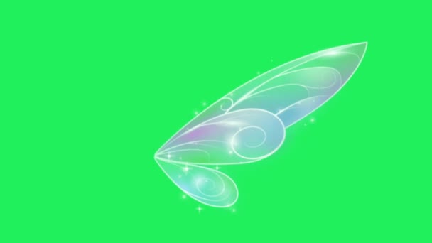 Animación Azul Fantasía Estilo Mariposa Alas Sobre Fondo Verde — Vídeos de Stock