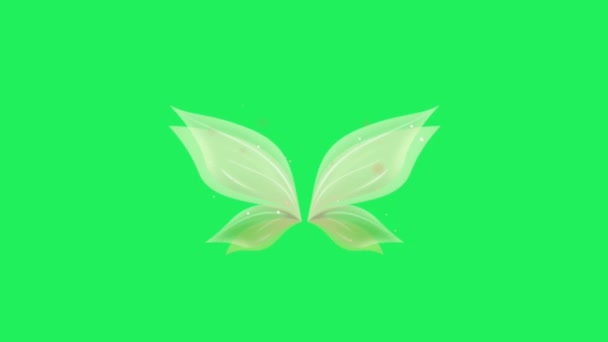 Animación Alas Mariposa Estilo Fantasía Verde Sobre Fondo Verde — Vídeos de Stock