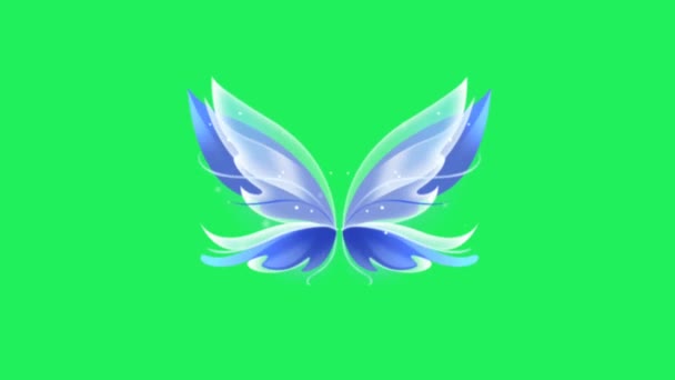 Animación Azul Fantasía Estilo Mariposa Alas Sobre Fondo Verde — Vídeo de stock