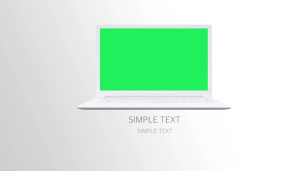 Portátil Blanco Realista Con Texto Texto Simple Debajo Pantalla — Vídeos de Stock