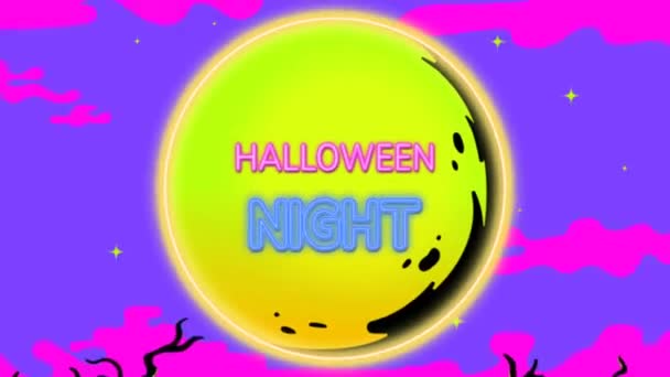 Animation Silhouette Black Witch Yellow Moon Text Halloween Night Green — Stock Video