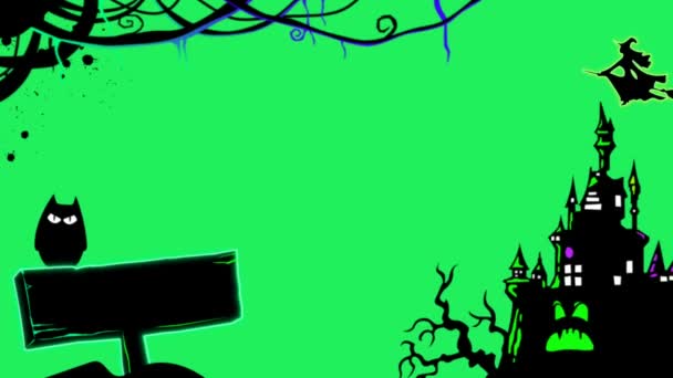 Animation Silhuett Gravsten Med Grön Bakgrund — Stockvideo