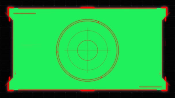 緑の空間でターゲットフレームをスキャンするためのアニメーション赤い円 — ストック動画