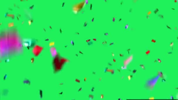 Bunte Bänder Fallen Von Oben Nach Unten Auf Grünem Hintergrund — Stockvideo