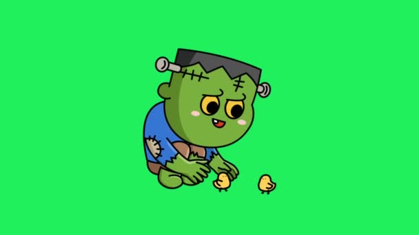 Animacja Cute Styl Baby Ghost Zielonym Tle — Wideo stockowe