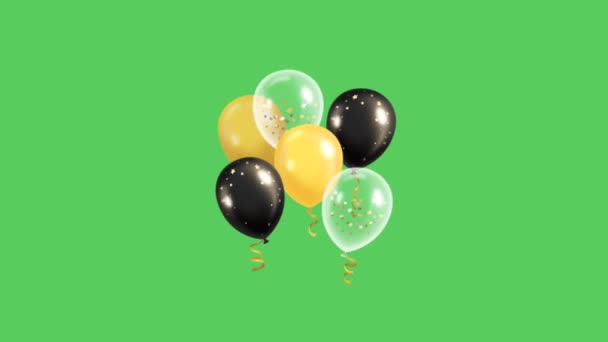 Realistische Gelbe Und Schwarze Luftballons Schweben Auf Grünem Hintergrund — Stockvideo