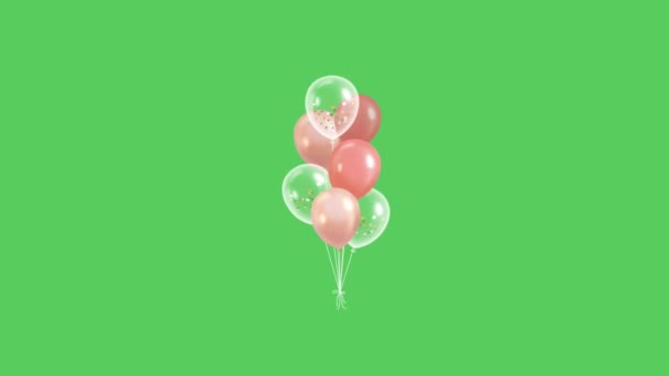 Palloncini Rosa Realistici Galleggiano Attraverso Sfondo Verde — Video Stock