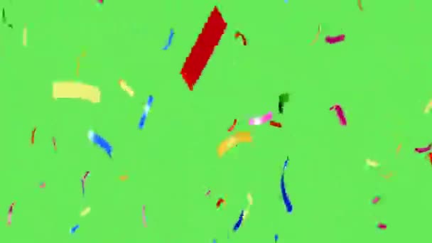 Красочные Ленты Падающие Сверху Вниз Зеленом Фоне — стоковое видео