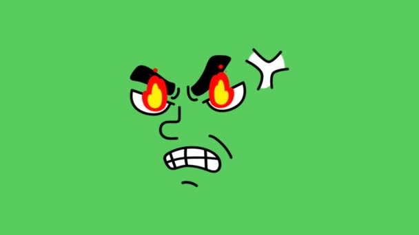 Animace Tvář Značka Naštvaný Zeleném Pozadí — Stock video