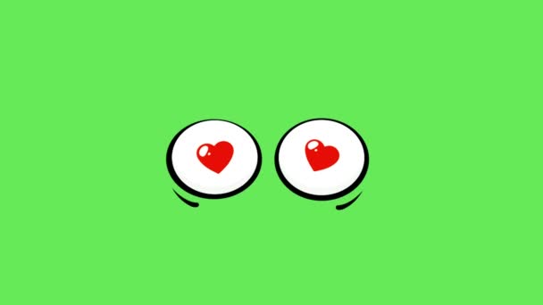 Анімація Емоційні Очі Закохані Зеленому Фоні — стокове відео