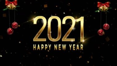 Animasyon Metni Mutlu yıllar 2021 Kart tasarımı ile beyaz kırmızı top. 