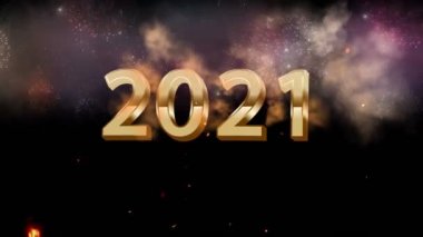 Animasyon altın metin 2021 Renkli havai fişeklerle.