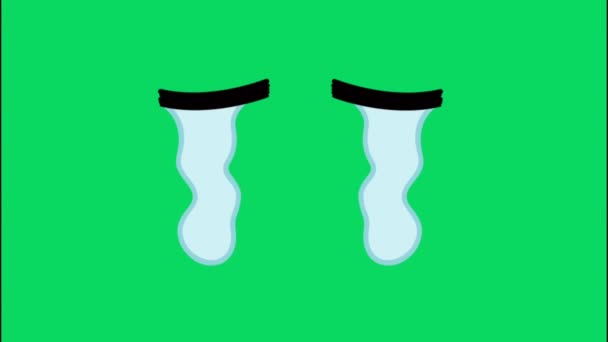 Animación Ojos Emocionales Muestran Llorando Sobre Fondo Verde — Vídeos de Stock