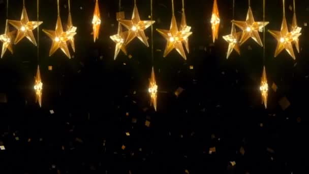 Animação Estrelas Douradas Com Fitas Douradas Para Design Cartões — Vídeo de Stock