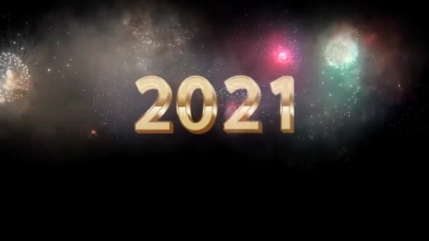 Animación Texto Dorado 2021 Con Fuegos Artificiales Colores Para Diseño — Vídeo de stock