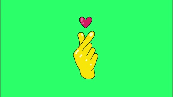 Animacja Ręka Pokazać Symbol Mini Serca Zielonym Tle — Wideo stockowe